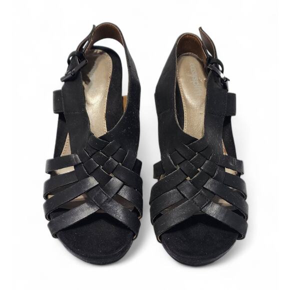 Easy Spirit Renasi Peep-Toe Women's Size 6.5 Black Leather 3 Inch Heel Sandals - Picture 4 of 8